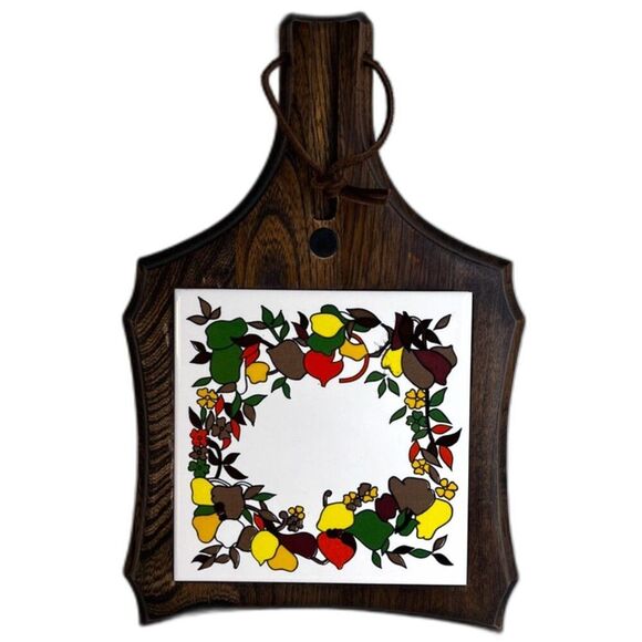 Wooden Trivet Hot Pad or Cheese Tray w/ Decorative Ceramic Tile Insert Square - Picture 1 of 13